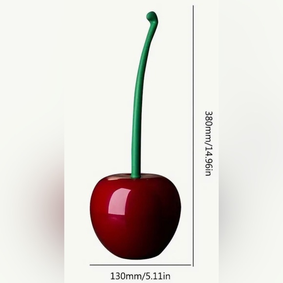 Toilet Cleaner Brush w/Handle; Cherry Design; Plastic; Red w/Green ‘Stem’ - Picture 6 of 6